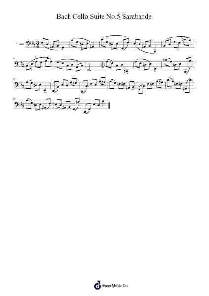 Bach Cello Suite No.5 Sarabande Sheet Music by Wildgo Webslind-Arr.Keatsyoung
