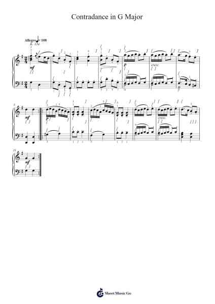 Contradance in G Major, K. 610 Sheet Music by Wolfgang Amadeus Mozart-Arr.Hugill