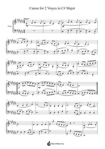 Canon for 2 Voices in C# Major Sheet Music by Bernard01!-Arr.Darcarr