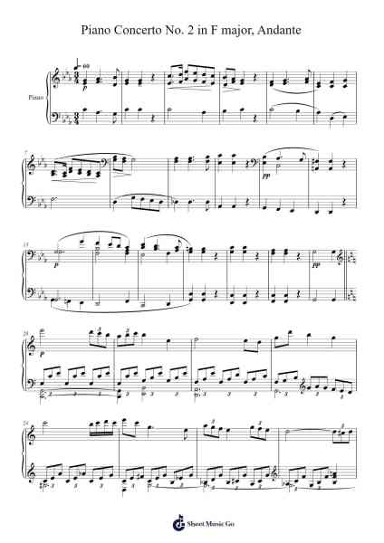 Piano Concerto No. 2 in F major, Andante Sheet Music by -Arr.Charalph