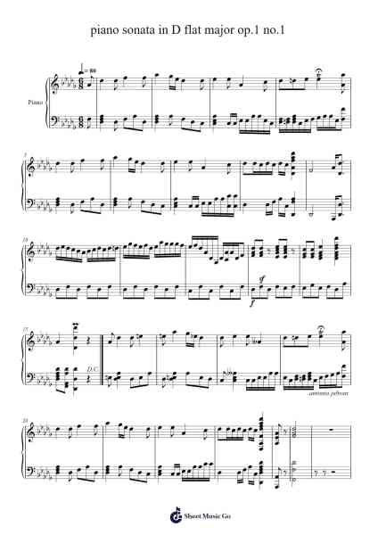 piano sonata in D flat major op.1 no.1 Sheet Music by Antonio Jubran-Arr.Strongco