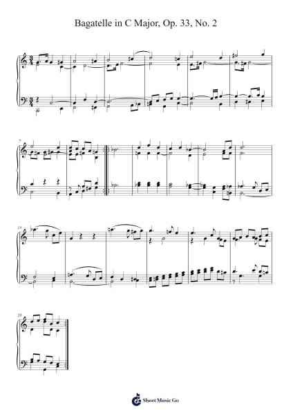 Bagatelle in C Major, Op. 33, No. 2 Sheet Music by Ludwig van Beethoven-Arr.Melnolds Dougdy