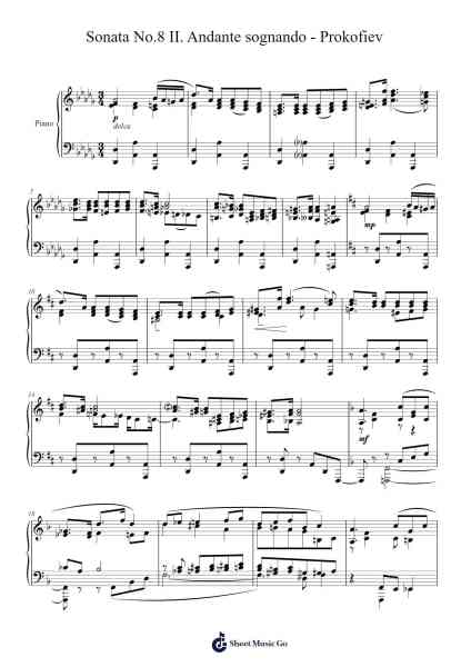 Sonata No. 8 in B-flat Major, Op. 84: II. Andante sognando Sheet Music by Sergei Prokofiev-Arr.Boyleva Efglan