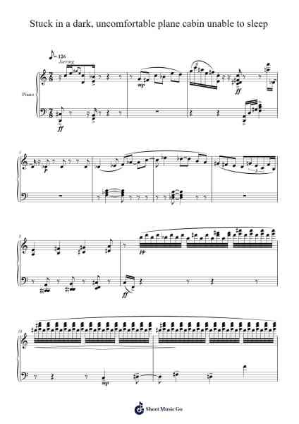 Stuck in a dark, uncomfortable plane cabin unable to sleep Sheet Music by K'aiburr (C.E. Monix)-Arr.Osham Noelchi