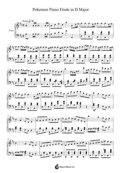Pokemon Piano Etude in D Major Sheet Music by Junichi Masuda-Arr.Hartclife Joudrea