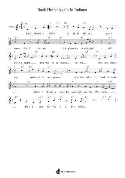 Back Home Again In Indiana Sheet Music by James F. Hanley-Arr.Gedodd