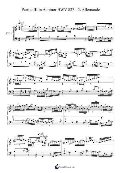 Partita No. 3 in A Minor, BWV 827: II. Allemande 樂譜由 Johann Sebastian Bach - 編曲 Babdy Maudpeare