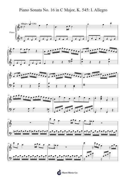 Piano Sonata No. 16 in C Major, K. 545: I. Allegro Sheet Music by Wolfgang Amadeus Mozart-Arr.Wordcox Maxjack