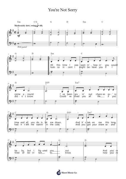 You're Not Sorry Sheet Music by Taylor Swift-Arr.Zoetricia Smedsibyl