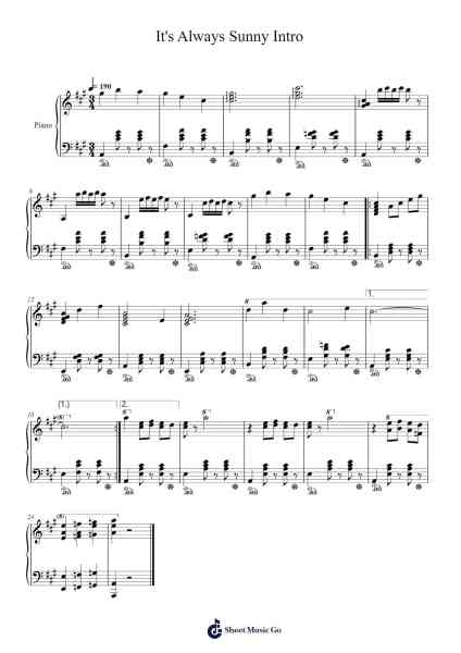 It's Always Sunny Intro Sheet Music by Heinz Kiessling-Arr.Perrusk