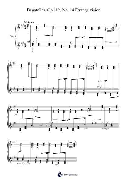 Bagatelles, Op. 112, No. 14 "Étrange vision" Sheet Music by Alexander Gretchaninoff-Arr.Watloise Fredgee