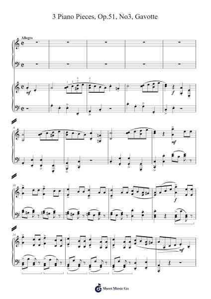 3 Piano Pieces, Op.51, No. 3, Gavotte Sheet Music by Ignaz Brüll-Arr.Snowcol