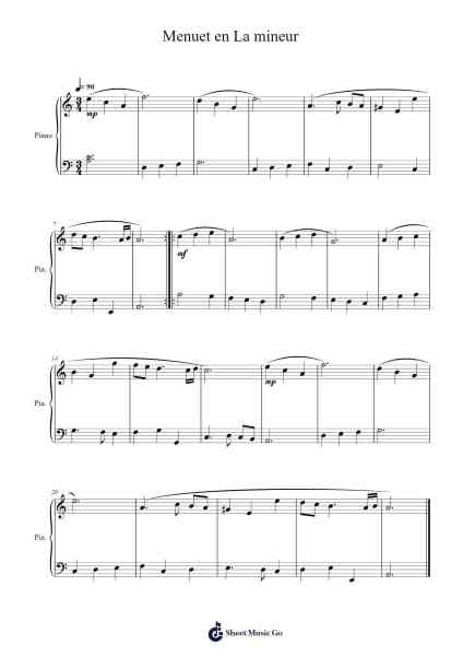 Menuet in A Minor Sheet Music by Johann Krieger-Arr.Cherlius Bunearl