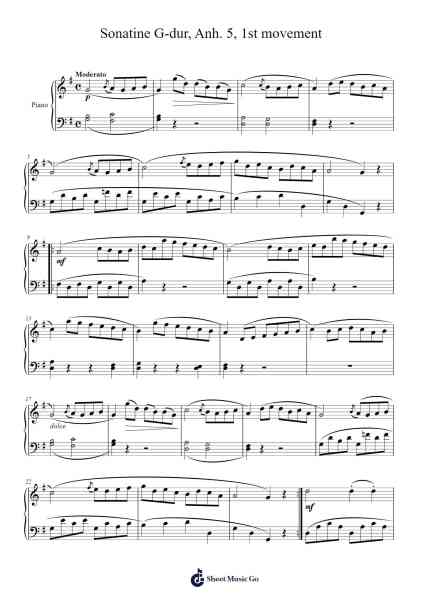 Sonatine in G Major, Anh. 5 No. 1: I. Moderato Sheet Music by Ludwig van Beethoven-Arr.Jonal Lancepys