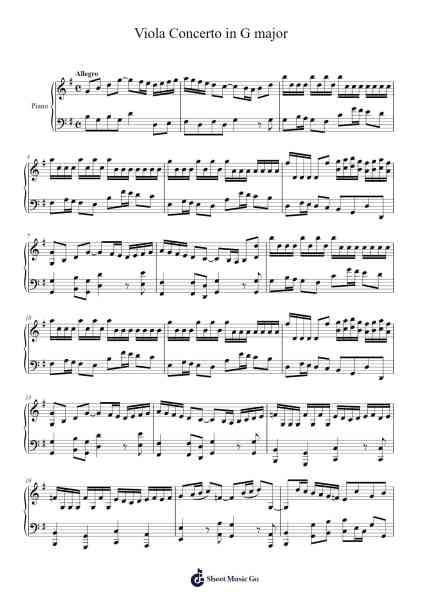 Viola Concerto in G Major, TWV 51:G9: II. Allegro Sheet Music by Georg Philipp Telemann-Arr.Joshjean