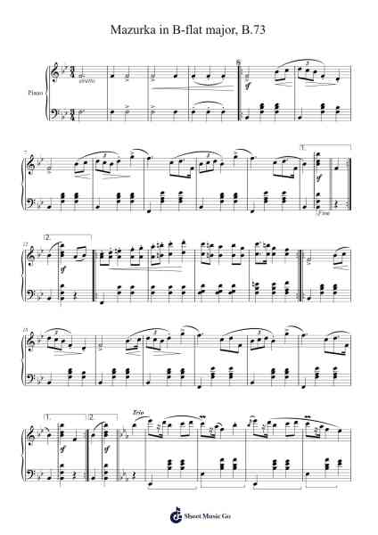 Mazurka in B-flat Major, B.73 Sheet Music by Frédéric Chopin-Arr.Vanlett Hudrey
