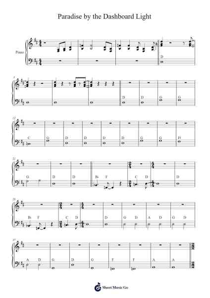 Paradise by the Dashboard Light Sheet Music by Unknown author-Arr.Wordfoe Hymar