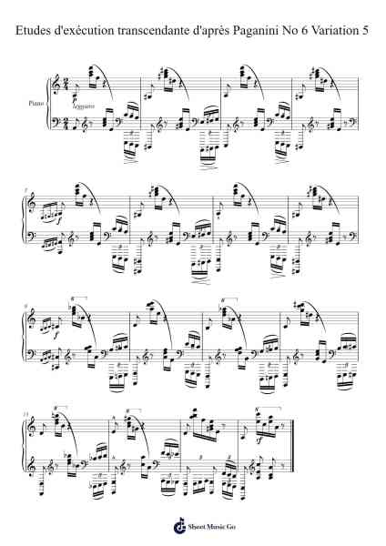 Etudes d'exécution transcendante d'après Paganini No. 6 in E-flat Major, S. 141: Variation 5 乐谱由 Franz Liszt - 编曲 Readeworth Phoezer