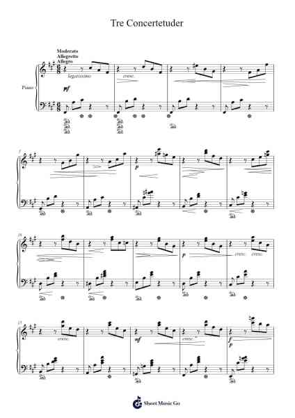Tre Concertetuder Sheet Music by Dagmar Bøhn-Arr.Pulip