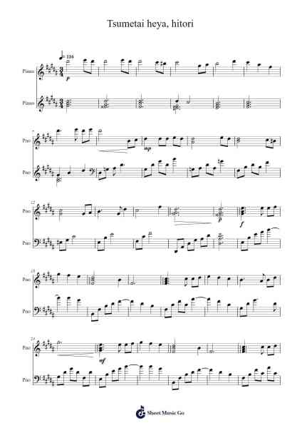 Tsumetai heya, hitori Sheet Music by KATSU atsuko-Arr.Viten Sun