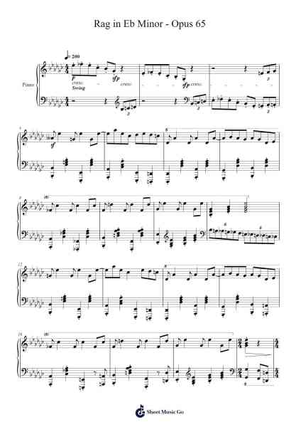 Rag in Eb Minor - Opus 65 Sheet Music by Samuel D. Kubik-Arr.Saxel