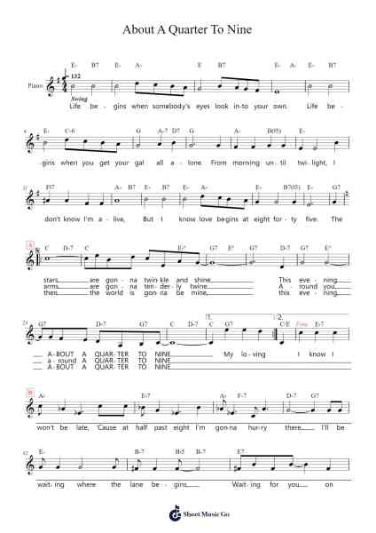 About A Quarter To Nine Sheet Music by Harry Warren/Al Dubin-Arr.Sigwy Lorxine