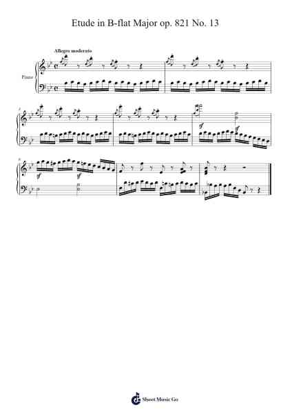 Etude in B-flat Major, Op. 821, No. 13 Sheet Music by Carl Czerny-Arr.Copxia
