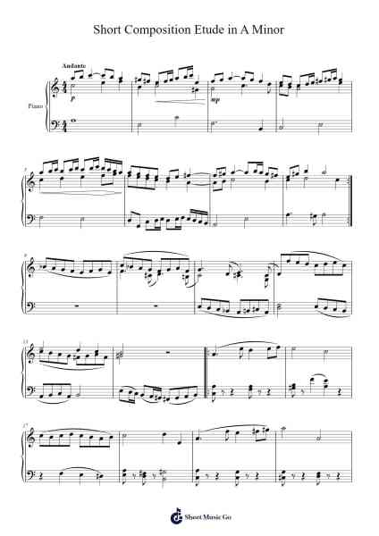 Short Composition Etude in A Minor Sheet Music by Senest Cartle-Arr.Yuleboyle Kingshous