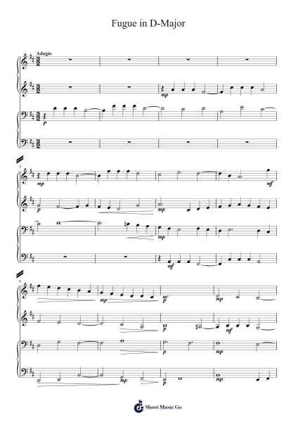 Fugue in D Major Sheet Music by Thodoresay Linbby-Arr.Kentnice Dalnoah
