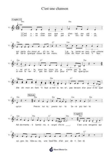 C'est une chanson Sheet Music by Claudio Capéo-Arr.Janejill Mooca