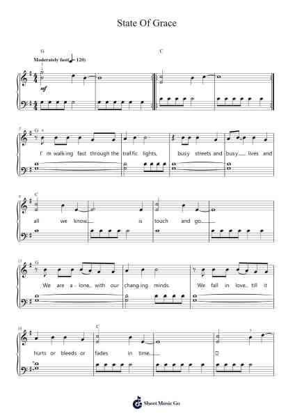 State Of Grace Sheet Music by Taylor Swift-Arr.Krisbe Chadky