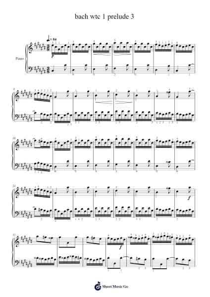 bach wtc 1 prelude 3 Sheet Music by Johann Sebastian Bach-Arr.Croftslon Maugnings