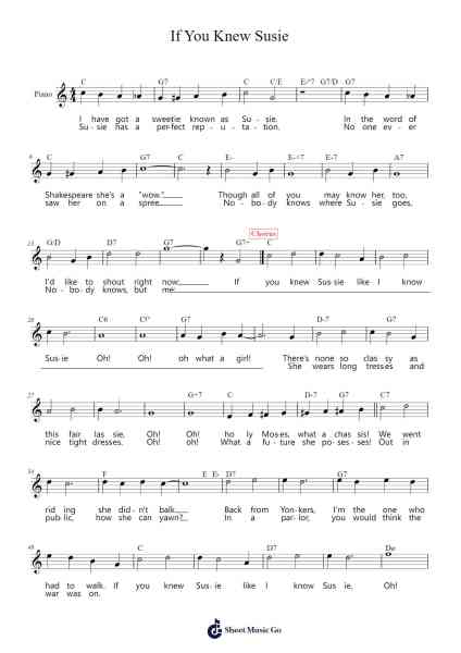 If You Knew Susie Sheet Music by B.G. DeSylva/Joseph Meyer-Arr.Reedgo