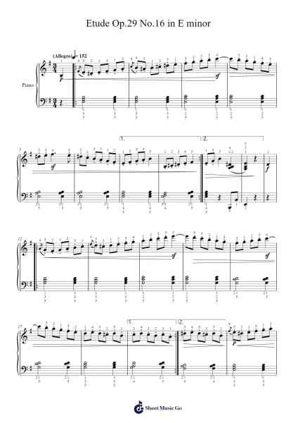 Etude Op.29 No.16 in E Minor Sheet Music by Henri Bertini-Arr.Warlith Gaildes