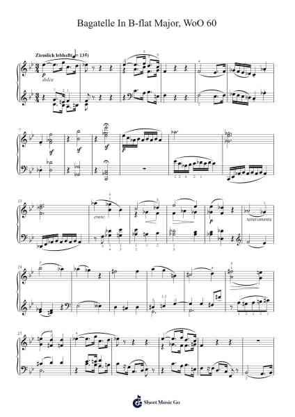 Bagatelle in B-flat Major, WoO 60 Sheet Music by Ludwig van Beethoven-Arr.Gracejosh
