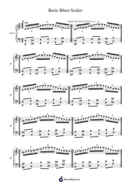 Basic Blues Scales Sheet Music by -Arr.Dempdawn Ftance