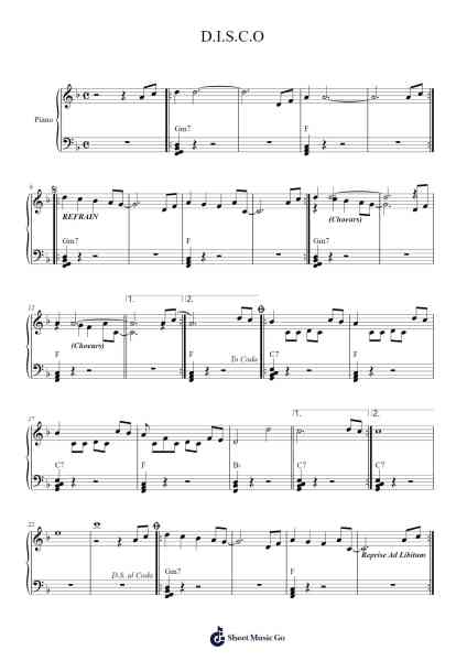 D.I.S.C.O Sheet Music by Daniel Vangarde/Jean Kluger-Arr.Georpir Manback