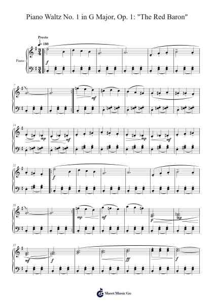 Piano Waltz No. 1 in G Major, Op. 1: "The Red Baron" Sheet Music by Canbins Orrol-Arr.Phisan Lionelphy