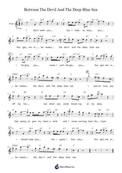 Between The Devil And The Deep Blue Sea Sheet Music by Harold Arlen and Ted Koehler-Arr.Drewyes Deirty