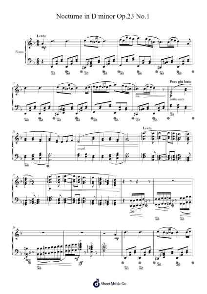 Nocturne in D Minor, Op. 23 No. 1 Sheet Music by Genewat Duttret-Arr.Millsharp Waygrace