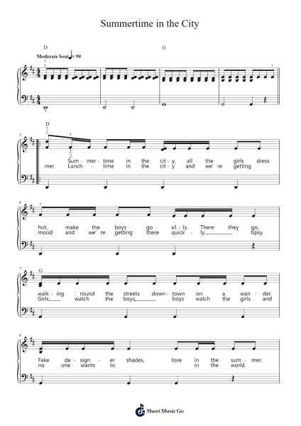 Summertime in the City Sheet Music by Scouting for Girls-Arr.Toyngreg