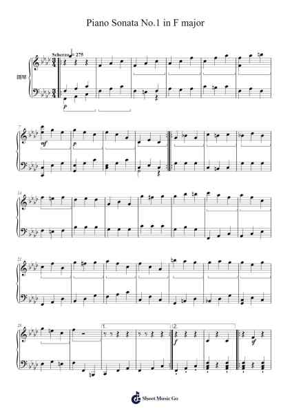 Piano Sonata No. 1 in F Major, M. 2 Sheet Music by Jiahao Li-Arr.Humera
