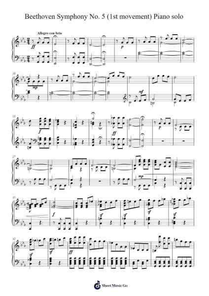 Beethoven Symphony No. 5 (1st movement) Piano solo Sheet Music by Ludwig van Beethoven-Arr.Gembur