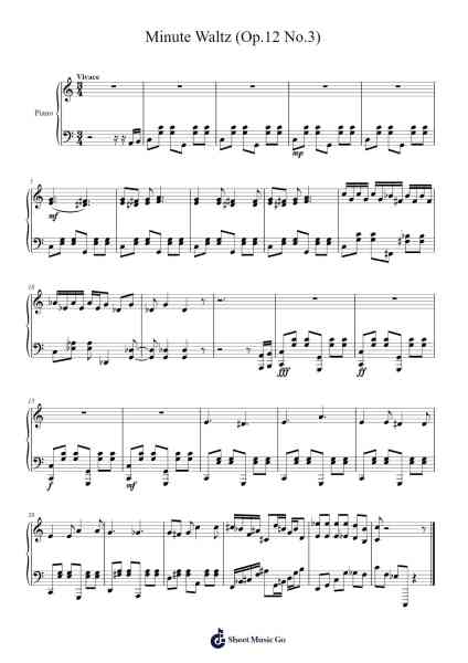 Minute Waltz (Op.12 No.3) Sheet Music by T.D-Arr.Jesphy Vebmons