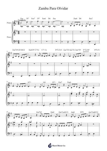 Zamba Para Olvidar Sheet Music by Daniel Toro-Arr.Mollries
