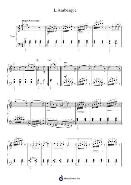 25 Études faciles et progressives, Op.100: No. 2, L'Arabesque Sheet Music by Friedrich Burgmüller-Arr.Maudfox Mikejames