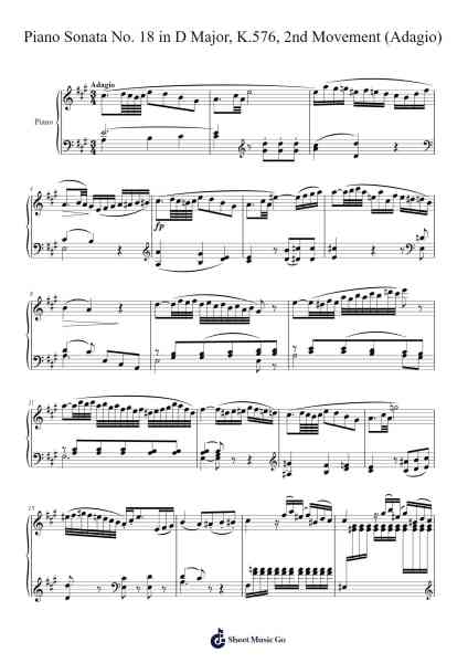 Piano Sonata No. 18 in D Major, K.576, 2nd Movement (Adagio) Sheet Music by Wolfgang Amadeus Mozart-Arr.Losopp Webslin
