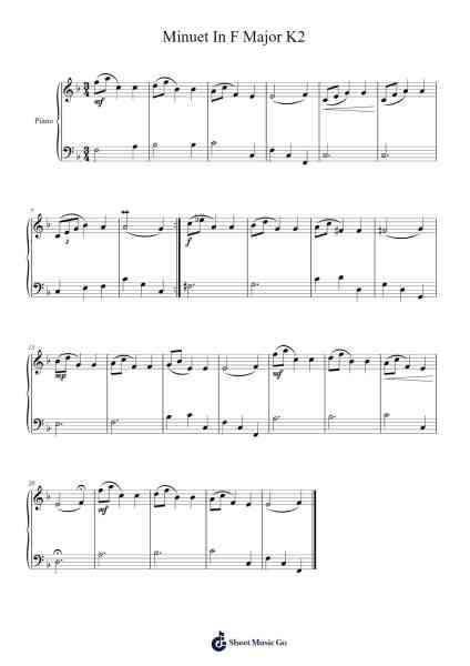 Minuet in F Major, K. 2 Sheet Music by Wolfgang Amadeus Mozart-Arr.Cotrene Dilkim