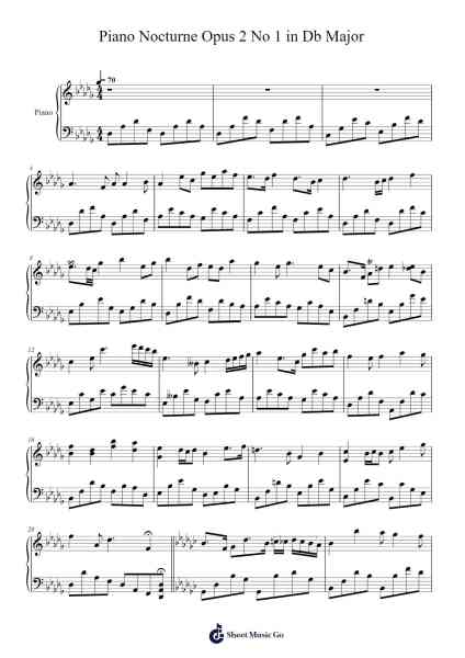 Piano Nocturne Opus 2 No 1 in Db Major Sheet Music by Wesley Crosby-Arr.Faithelip