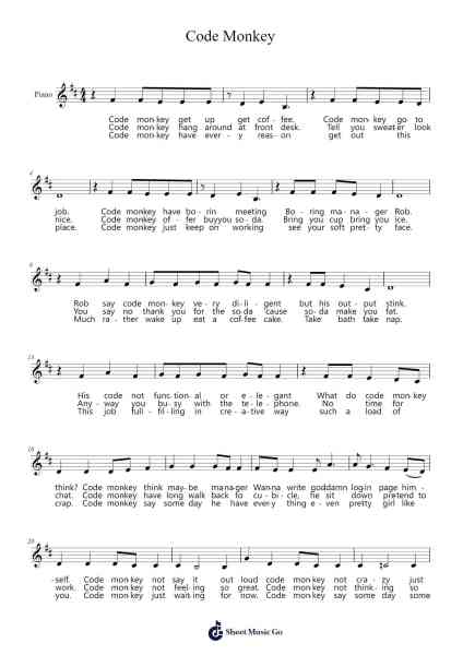 Code Monkey Sheet Music by Jonathan Coulton-Arr.Belllas Priestsopp